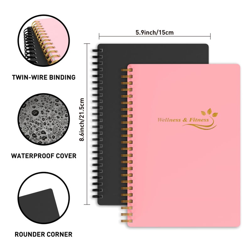 snootion Wellness Planner & Fitness Log - Daily Diet & Health Journal with Weight Loss  Wellness Journal Notebook for Tracking Fitness  Sleep  Nutrition  Meal  Habits  A5(5.8 x 8.6 inch) (Pink) - Image 2